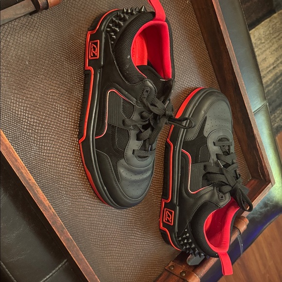Christian Louboutin Black and Red Spiked Sneakers - Picture 4 of 5